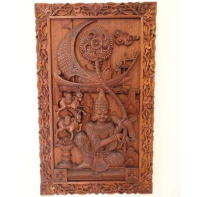 Four South East Asian Carved Teak Panels