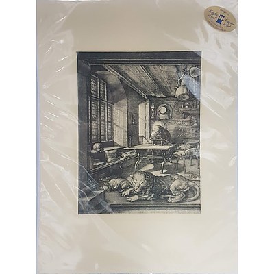 Three Contemporary Hand Pulled Copper Prints and Reproduction Engraving of Rembrandts Self Portrait