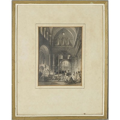 Thomas Allom (1804-1872) 19th Century Lithograph of the Entrance to the Holy Sepulchre, Jerusalem