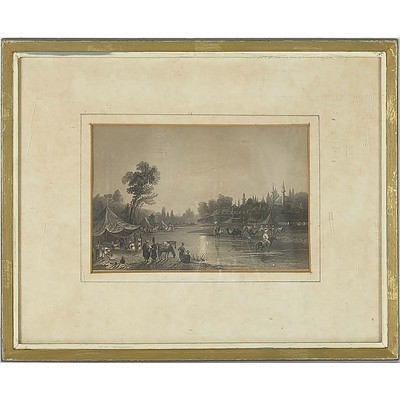 William Henry Bartlett (1809-1854) 19th Century Lithograph of The River Barrada The Ancient Pharpar, Damascus