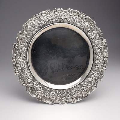 Chinese TaiPing Sterling Silver Tray with Heavy Repousse Border, 679g