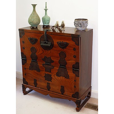 Antique Korean Metal Mounted Elm Tansu