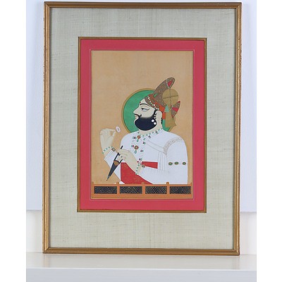 Indian Miniature Painting of Maharaja Man Singh of Jodhpur, Ink and Gouache on Paper, 20th Century Copy