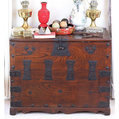 Antique Korean Metal Mounted Elm Bandaji