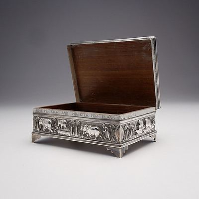 Burmese 950 Silver Heavily Repousse Box with Discrete Inscription From Deputy Prime Minister