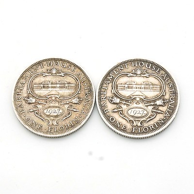 Two 1927 George V Parliament House Florins, 92.5% Silver