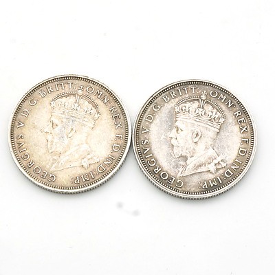 Two 1927 George V Parliament House Florins, 92.5% Silver