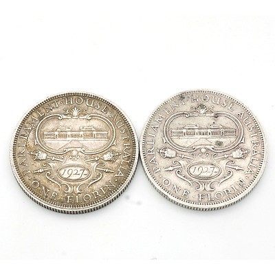 Two 1927 George V Parliament House Florins, 92.5% Silver