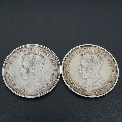 Two 1927 George V Parliament House Florins, 92.5% Silver