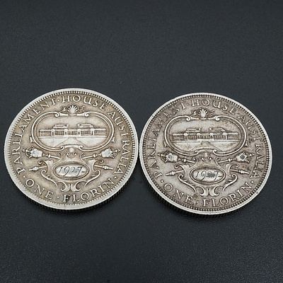 Two 1927 George V Parliament House Florins, 92.5% Silver