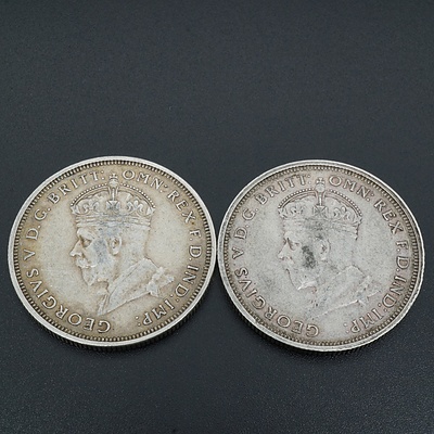 Two 1927 George V Parliament House Florins, 92.5% Silver