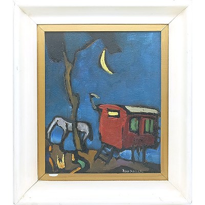 Jean Roger (French 1924-) Gypsy Caravan Oil on Board