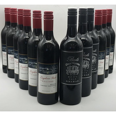 Case of 9x Blue Pyrenees 2011 Leydens Vale Reserve Cabernet Sauvignon & 3x Best's Bin No1 Shiraz