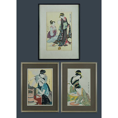 Kitagawa Utamaro (Japanese 1753-1806) Three Woodblocks, 20th Century Editions