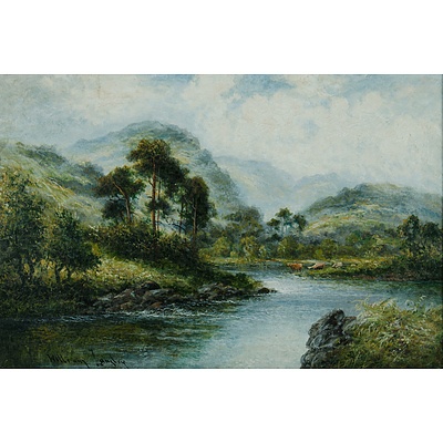 LANGLEY William (b.1929) Two Works, River Valley with Cattle & Seaside Landscape