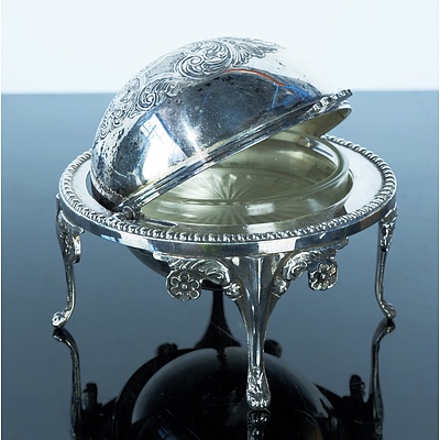 Silver Plated Revolving Lid Butter Dish Made in England