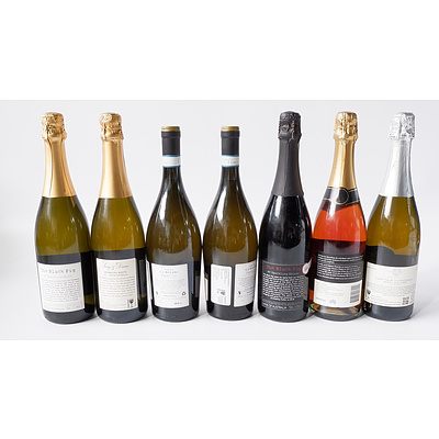 Seven Bottles White Wine Including Swan Bay Brut Rose The Black Pig Sparkling White, the Black Pig Sparkling Shiraz and More