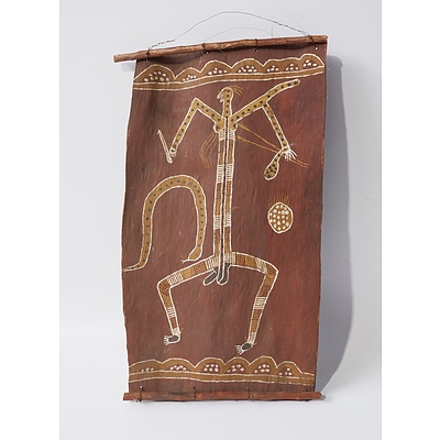 Aboriginal Artist Unknown (Arnhem Land) Mimi Hunting, Ochres on Bark