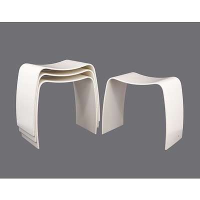 Set of Four Vintage White Askman Danish Design Bentwood Stools