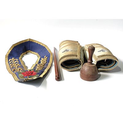 Australian Masonic Regalia, Including Waratah Full Dress Collar, Six Sets of Ceremonial Cuffs, Wooden Baton and Wooden Stamp
