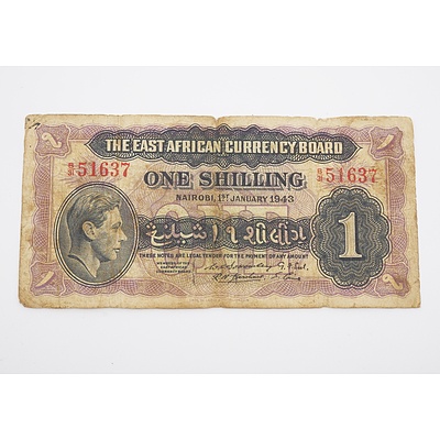 1943 East Africa One Shilling Banknote