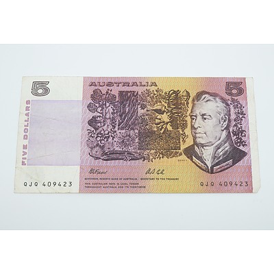 1991 Australian Five Dollar Banknote Fraser/Cole