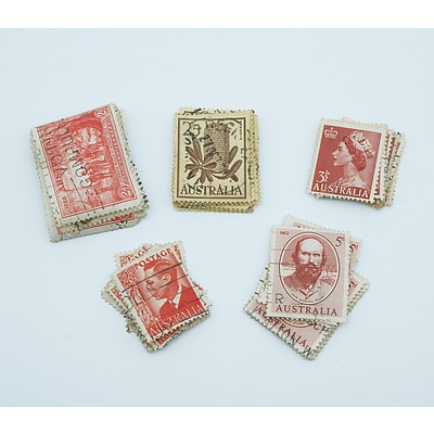 Group of Various Stamps Including 1959 Australia 2/5 Bansia Native Flower Stamps, 1962 5d Centenary of Stuarts Overland Crossing Stamps and More