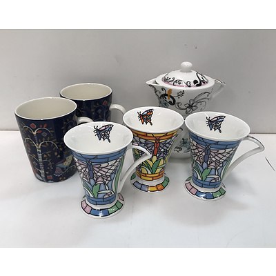 Group of Brand New Mugs and Tea-for-one Set with Teapot
