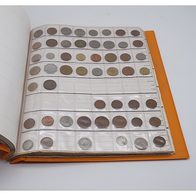 Folder with Various Australian and International Coins and Banknotes, Including Australia, America, England, Fiji, China and More