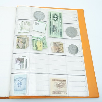 Folder with Various Australian and International Coins and Banknotes, Including Australia, America, England, Fiji, China and More