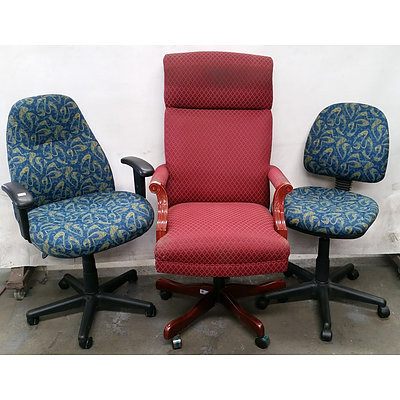 Two Blue Stem Fabric Covered Office Chairs, an Executive Fabric Covered Office Chair and an Office Chair