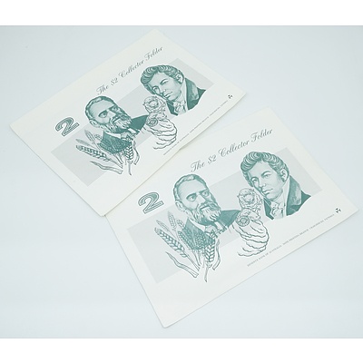 Two Consecutively Numbered $2 Johnston/Fraser Paper Notes with Folders, LPT934300 and LPT934301