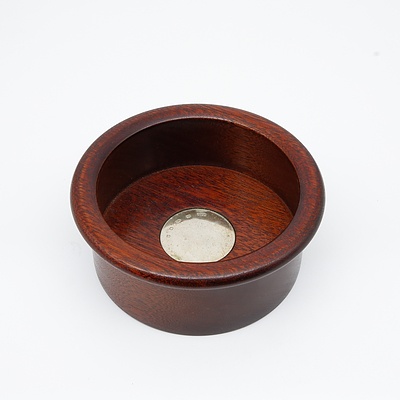 Mahogany Wine Coaster with a Sterling Silver Medallion, London, Whitehill Silver & Plate Co