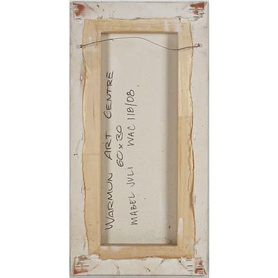 Mabel Juli (c.1933-) Marranyji and Jiyirriny, Ochre on Canvas