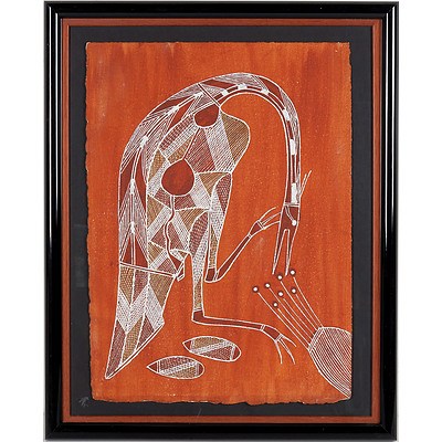 Bruce Nabegeyo (c.1949-2009) Jabiru, Natural Earth Pigments on Paper