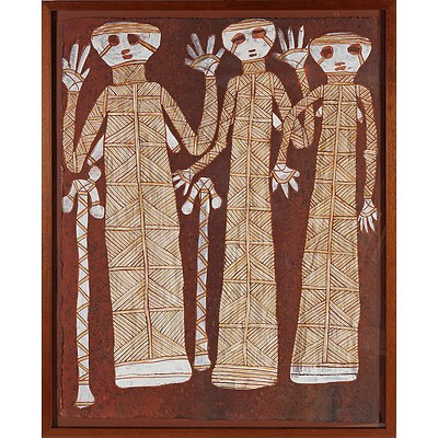 Peter Nabarlambarl (1930-2001) Sugarbag Men, Natural Earth Pigments on Arches Paper