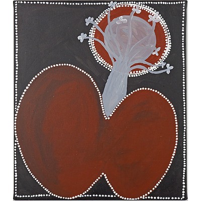 Jack Dale Mengenen (c.1922-2013) Moon and Boab Bluff, Ochre and Acrylic on Canvas