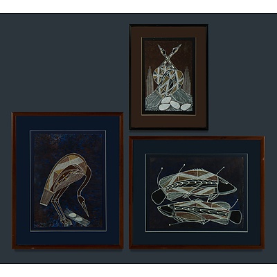 Aboriginal School, Three Works, Barramundi, Jabiru & Eggs, Nesting Birds