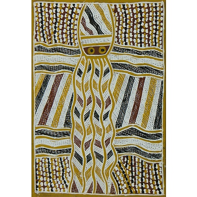 DHAMARRANDJI Milminyina 'Octopus' with Label for Nambara Arts & Crafts & Artist Unknown 'Squid or Octopus'