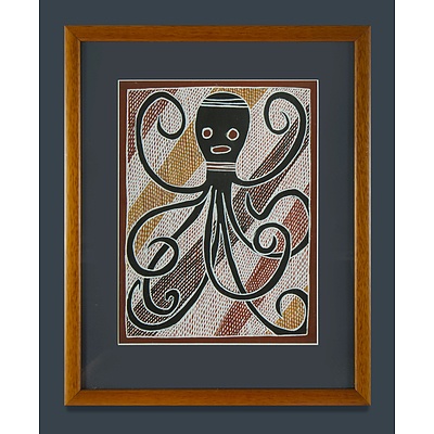 DHAMARRANDJI Milminyina 'Octopus' with Label for Nambara Arts & Crafts & Artist Unknown 'Squid or Octopus'