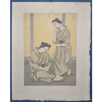 FOUJITA Tsuguharu Leonard (Japanese French 1886-1968) Images of a Geisha Dancing and Playing Instruments (3)