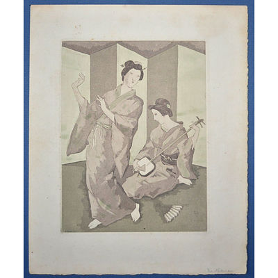FOUJITA Tsuguharu Leonard (Japanese French 1886-1968) Images of a Geisha Dancing and Playing Instruments (3)