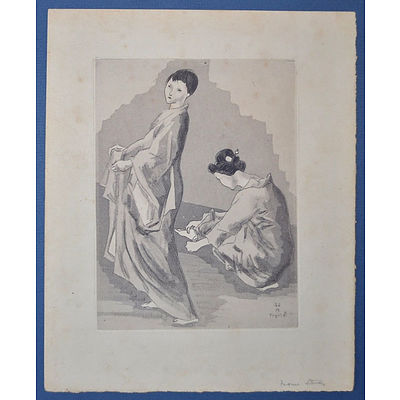 FOUJITA Tsuguharu Leonard (Japanese French 1886-1968) Images of a Geisha Dancing and Playing Instruments (3)