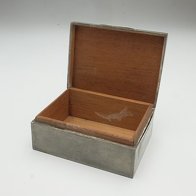 English Liberty and Co. Pewter Cigarette Box with Inscription 'B.A.R.C - 1952 - C.SHEARSTON'