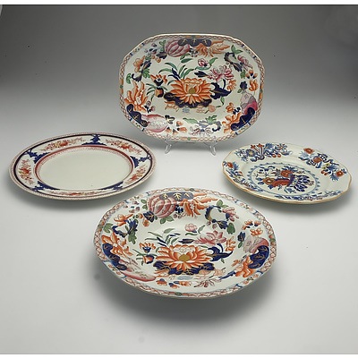 Group of Victorian Hand Painted Serving Ware Including Ironware and Wood & Sons