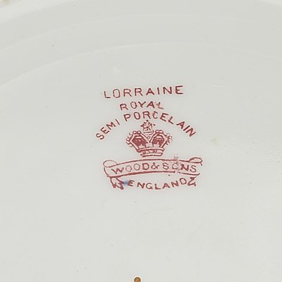 Group of Victorian Hand Painted Serving Ware Including Ironware and Wood & Sons