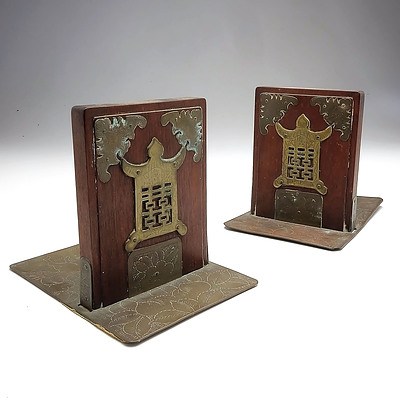 Pair of Antique Brass Mounted Rosewood Bookends