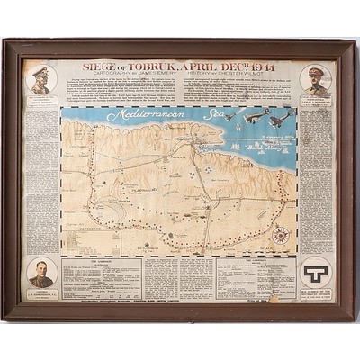 Framed 1941 Siege of Tobruk Map, Cartography by James Emery, History by Chester Wilmot
