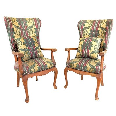 Pair of Anglo-Indian Georgian Style Armchairs Teak Armchairs, Early 20th Century