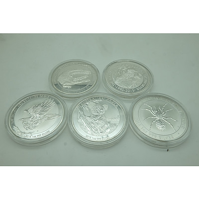 2015 Set of Five Australia One Dollar Silver Plate Native Animal Medallions